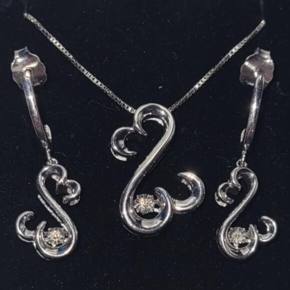 Open Hearts Rhythm Diamond Accents Sterling Silver Pendant & Earrings - Picture 1 of 2